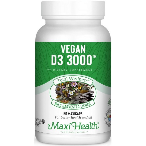 Maxi Health Vegan D3 3000 IU 60 Capsules Kosher Vegan Vitamin D3 Supplement